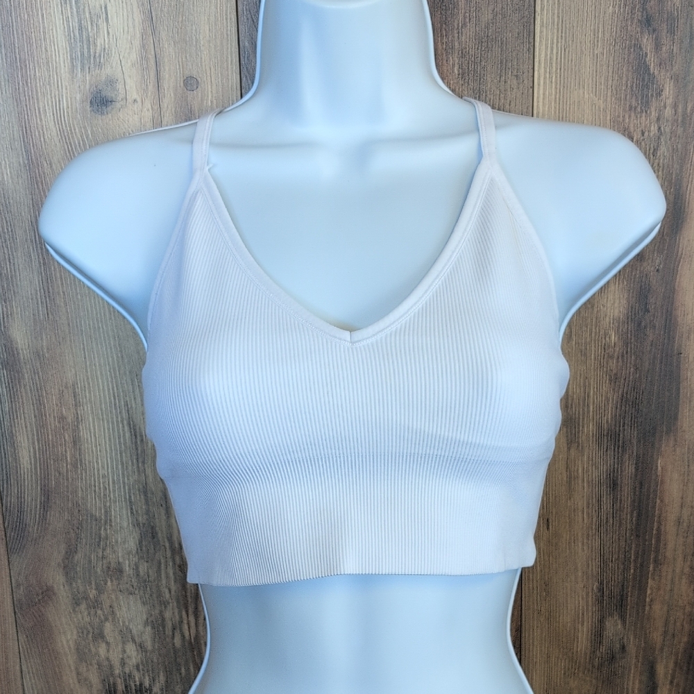 DSG White Ribbed Sports Bra Camisole Bralette S             Q183